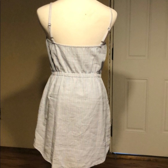 Blue Pink Pinstripe Button Down Mini Dress Elastic Waist Sun Dress Womens - Picture 2 of 4